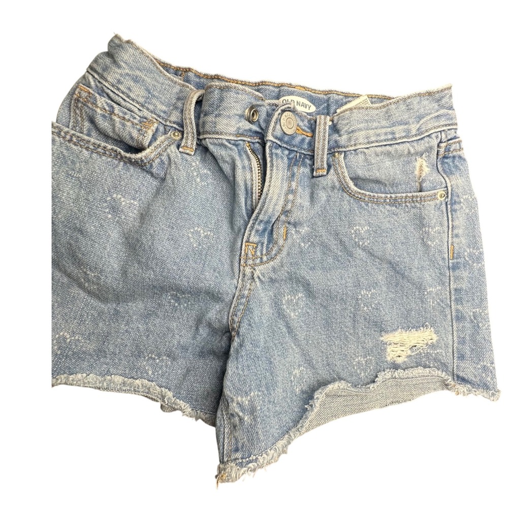 Old Navy‎ Girls' Denim Shorts Blue Frayed Hem Distressed Heart Accents